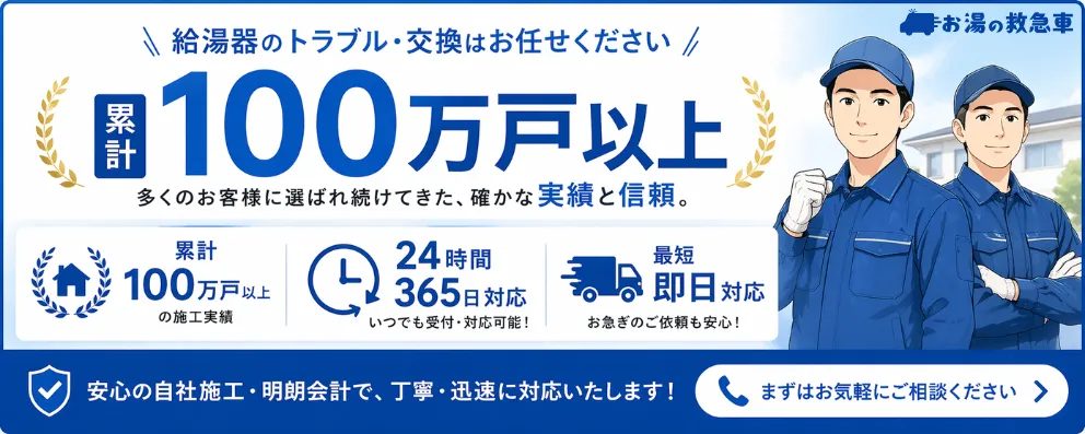 給湯器交換 累計100万戸実績 即日対応と24時間受付の安心サービス