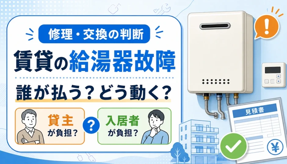 賃貸の給湯器故障で費用負担と連絡順を確認するイメージ