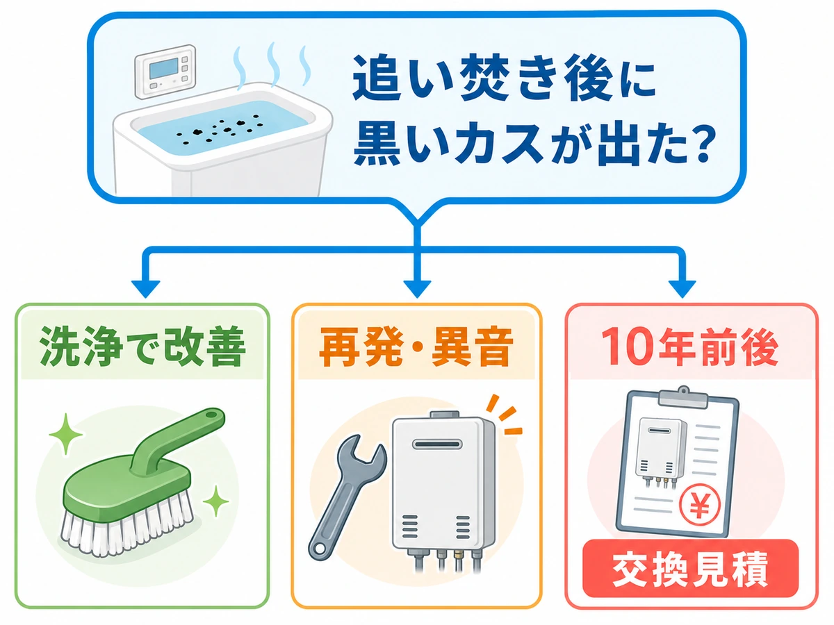洗浄で改善する場合と再発や10年前後で交換見積もりを考える分岐