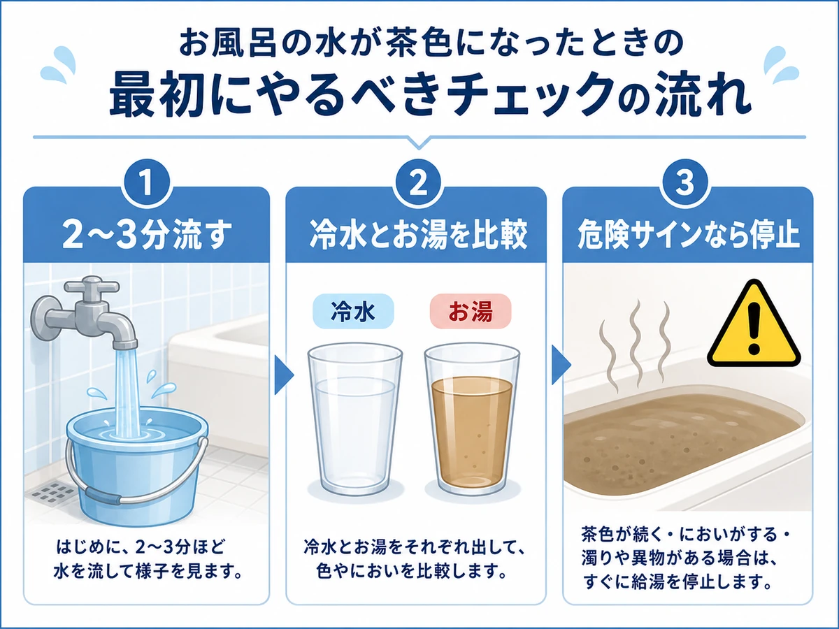 お風呂が茶色く濁ったときの最初の確認順