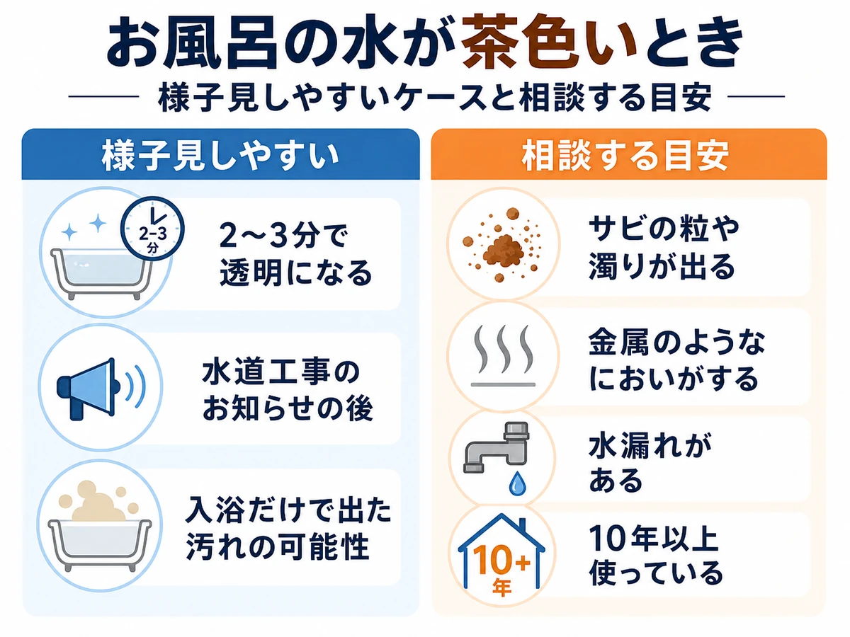 茶色いお湯で様子見しやすいケースと相談する目安