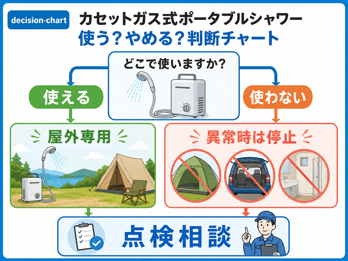 カセットガスシャワーを使える条件と使わない条件を分ける判断図