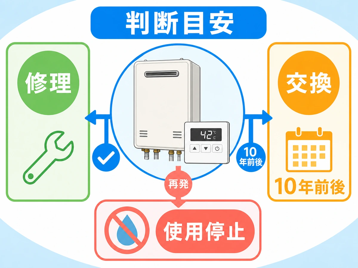 給湯器の温度変化で修理、交換、使用停止を判断する目安