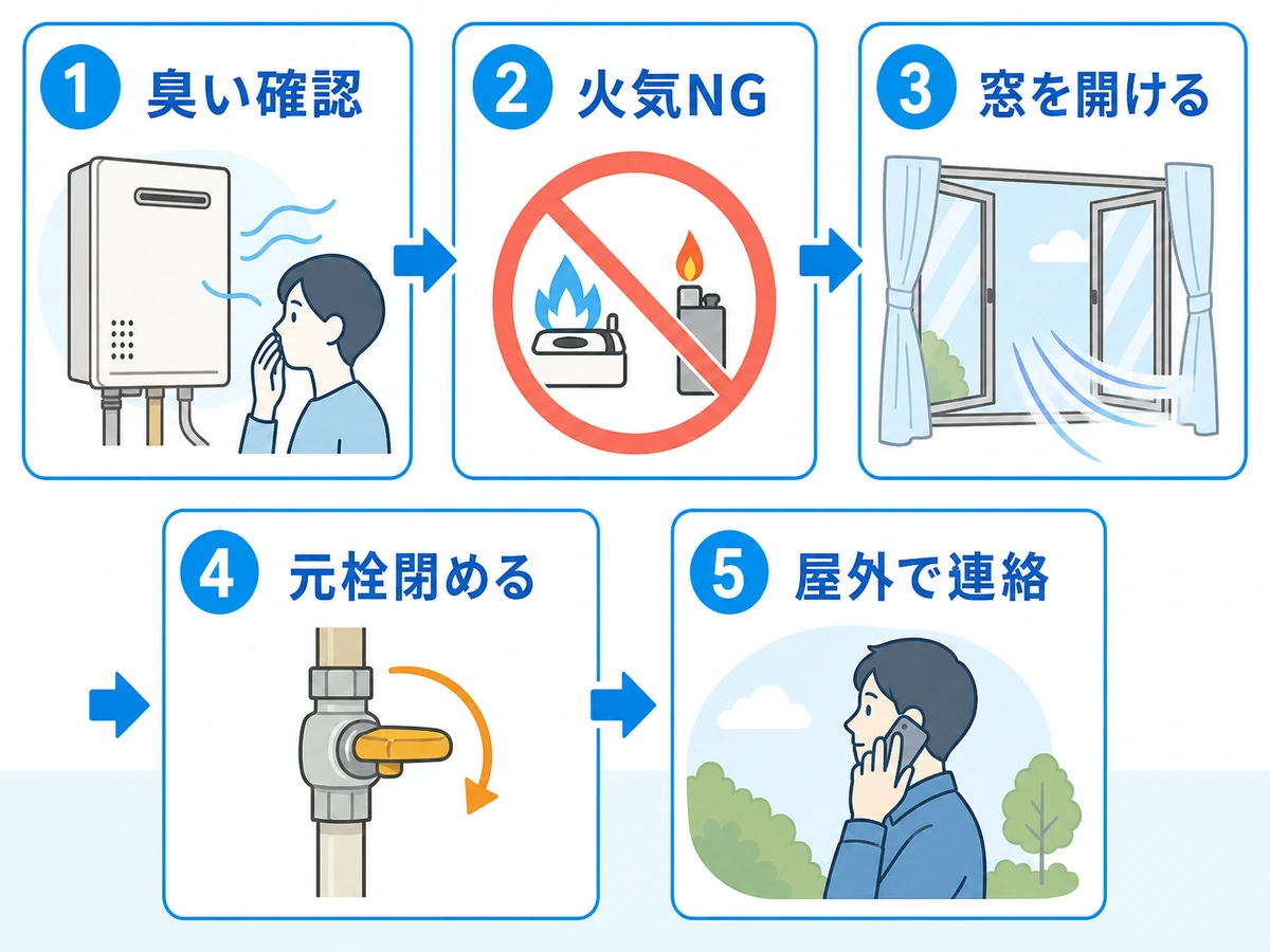 給湯器のガス漏れを疑うときの初動チェック順