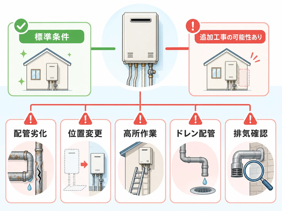 給湯器取り付けで追加工事費が発生しやすい条件