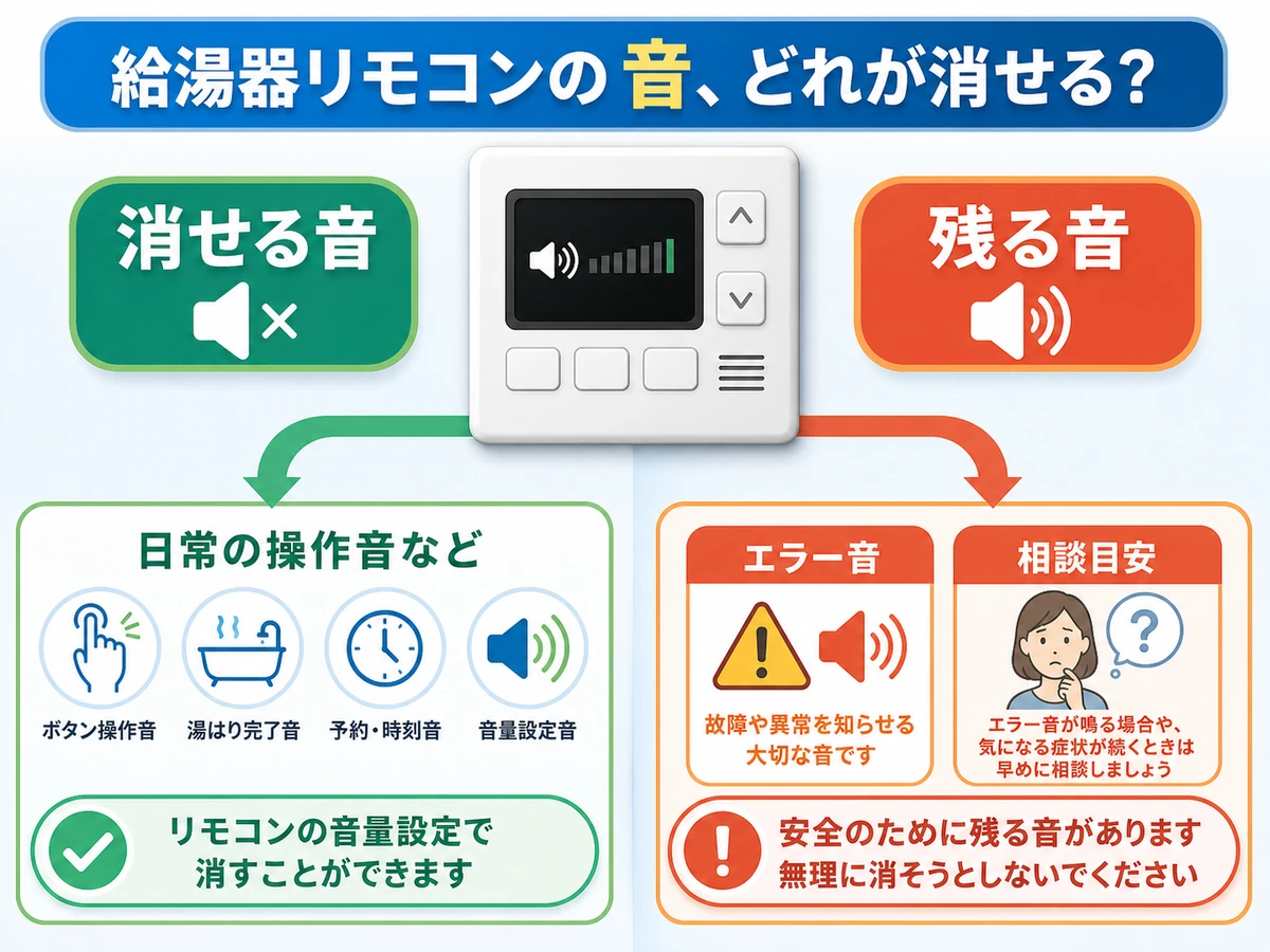 消せる音、残る音、エラー音、相談目安の分岐図