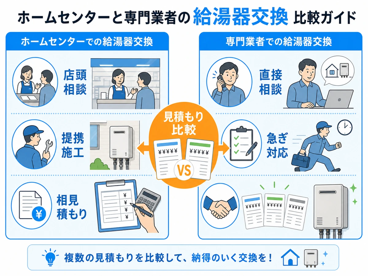 ホームセンターと専門業者の給湯器交換比較ガイド