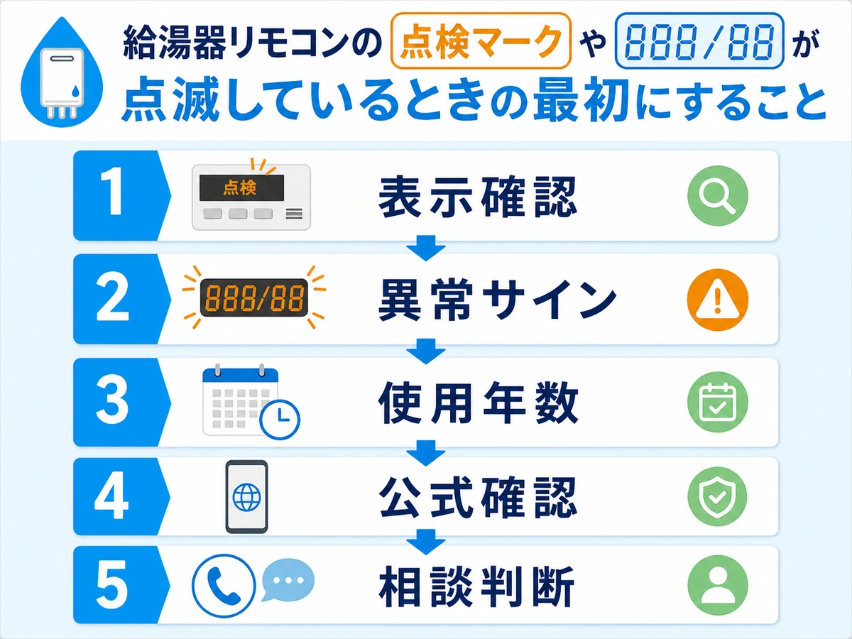 給湯器の点検マークや888/88が点滅したときの確認順