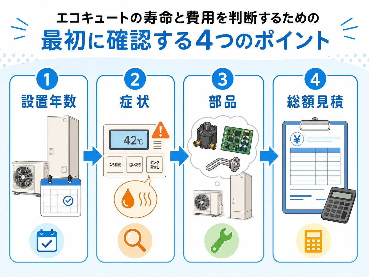 電気温水器の寿命と費用を確認する4つの流れ