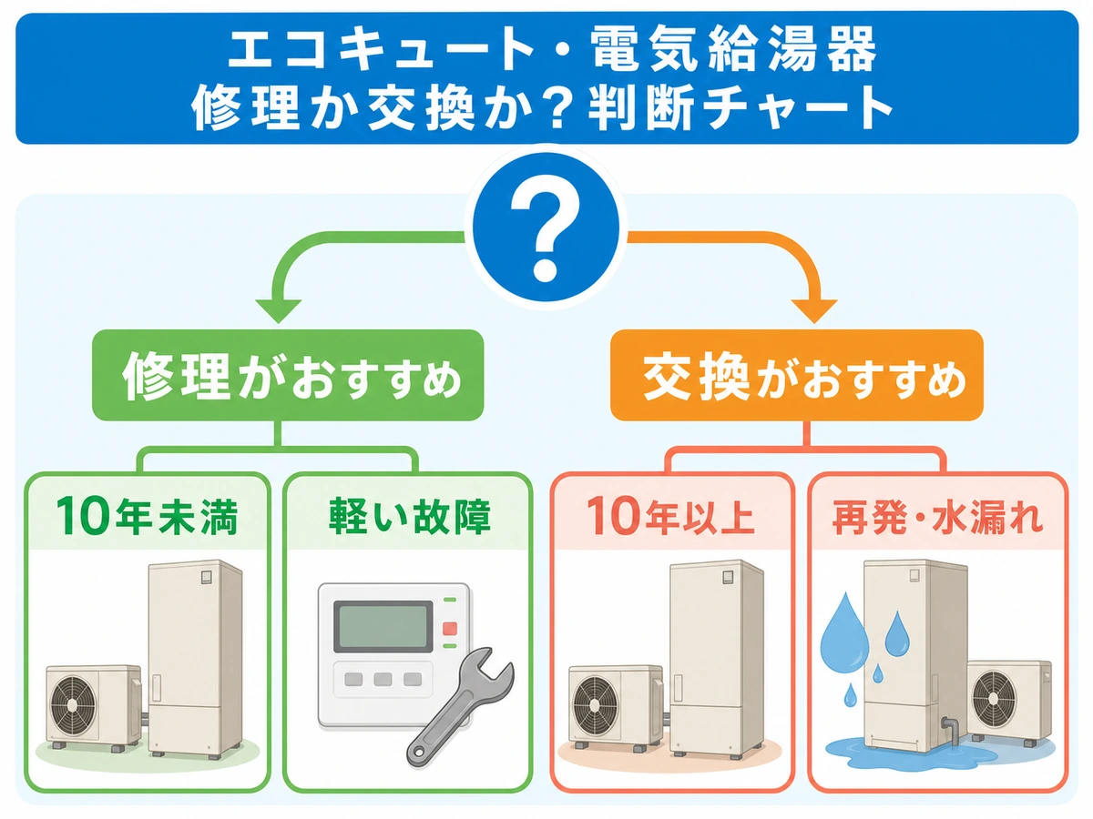 エコキュートを修理するか買い替えるかの判断図