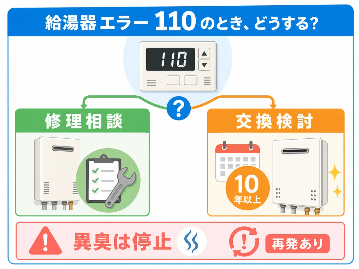 ノーリツ給湯器110エラーで修理相談か交換検討かを分ける目安