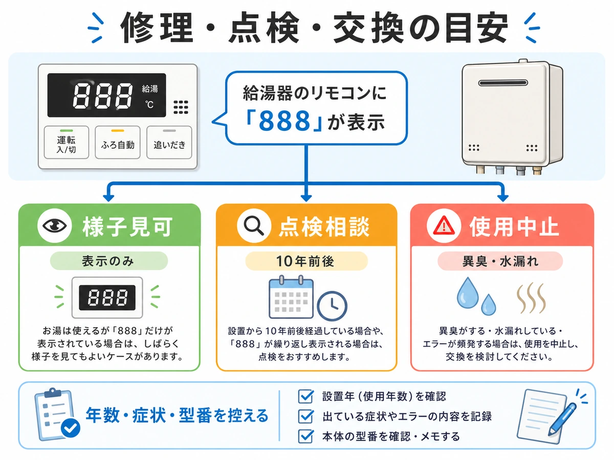 888表示後に点検・修理・交換を選ぶ目安