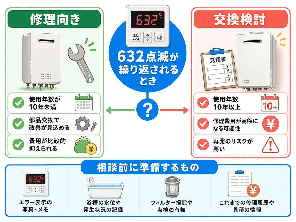 632点滅が続くときの修理と交換の判断目安