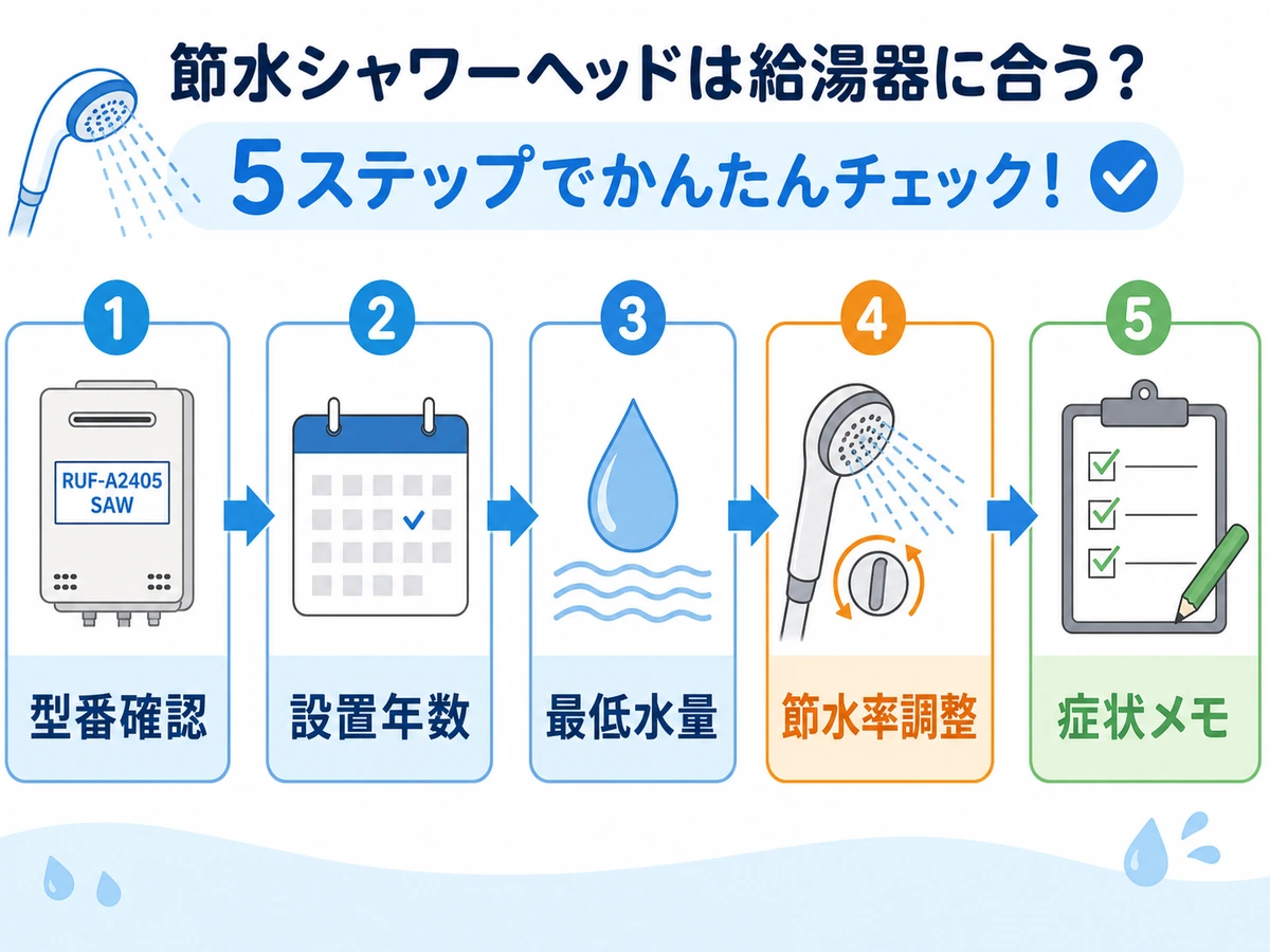 節水シャワーヘッド導入前に型番や設置年数を確認する流れ