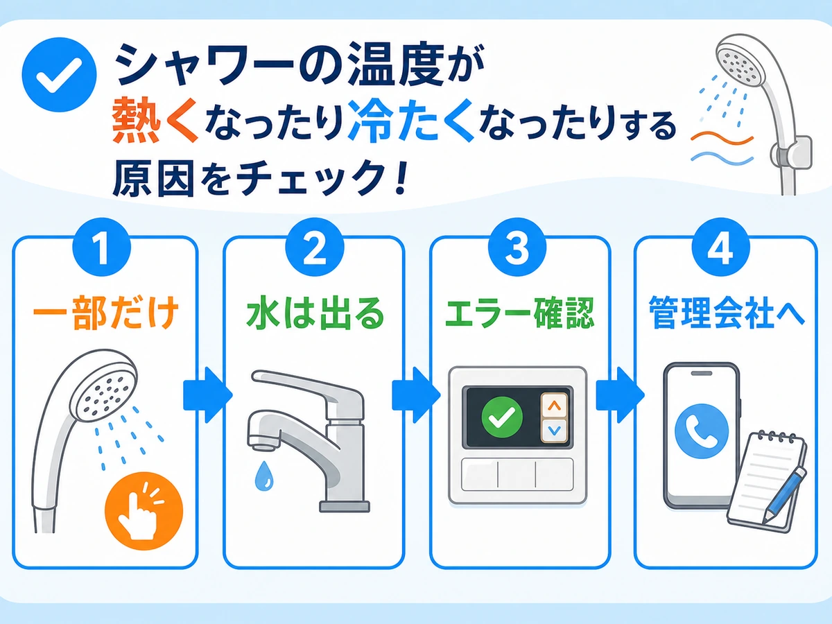 賃貸でシャワー温度が不安定なときに確認する順番