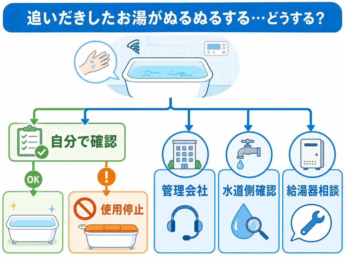 追い焚き後にぬるぬるする時の相談先判断
