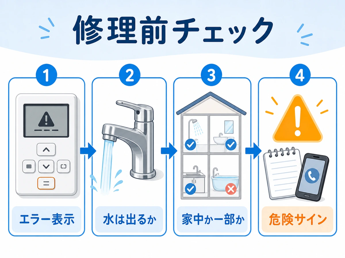 東芝の給湯器修理前に確認するエラー表示や水の出方の手順