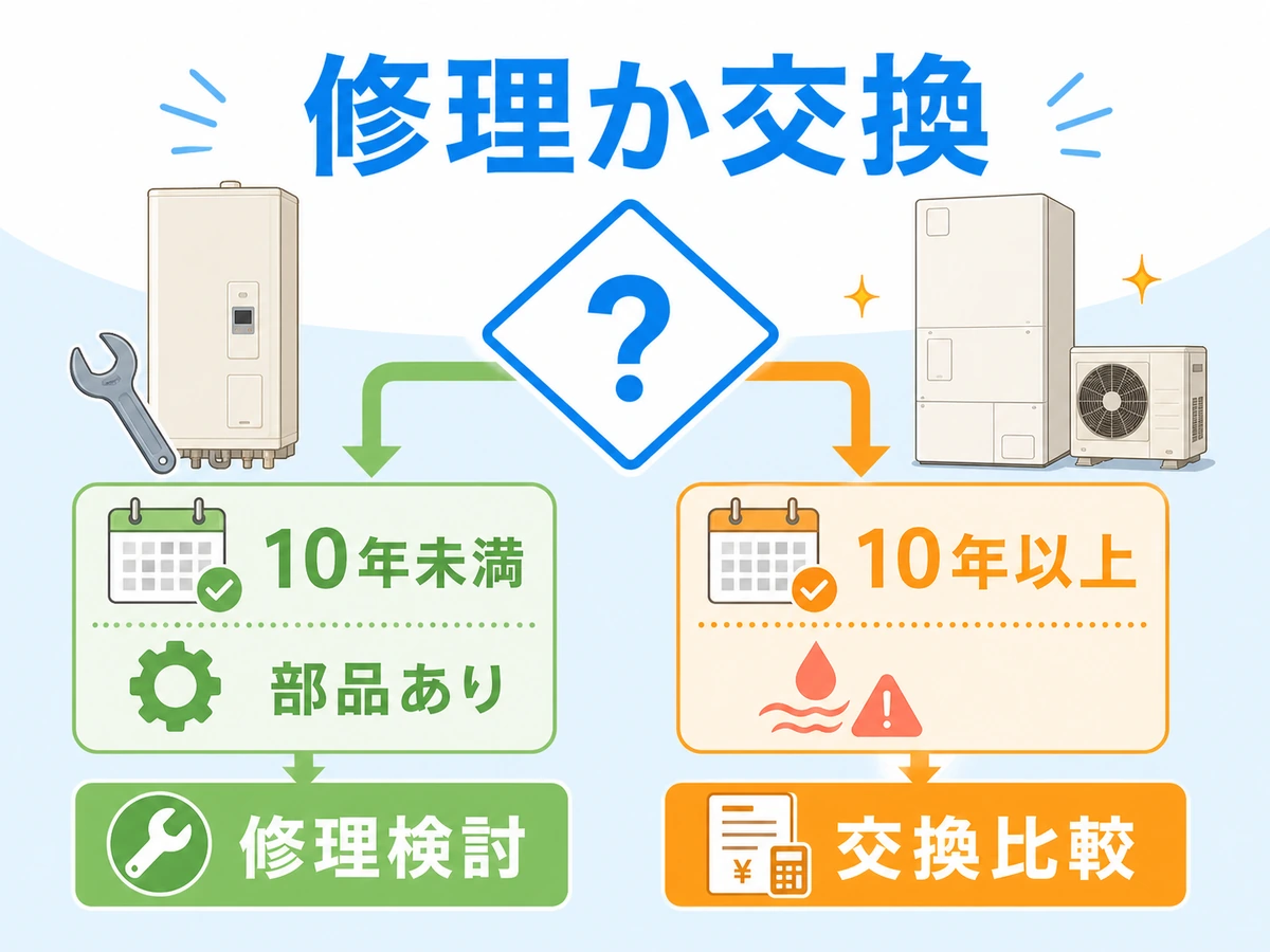 東芝の給湯器を修理するか交換するかの判断分岐