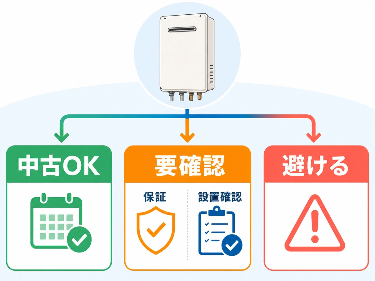 給湯器中古を選べる条件と避ける条件を示す判断チャート