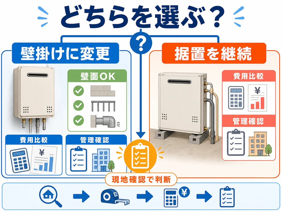 壁掛け変更と据え置き継続を比較する判断図