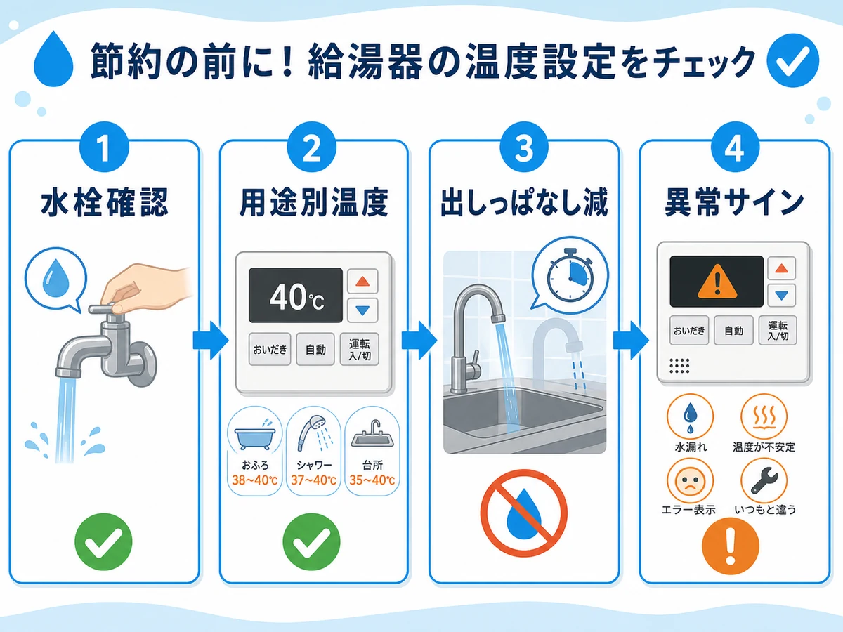 給湯温度を節約する前に確認する水栓と使い方の流れ