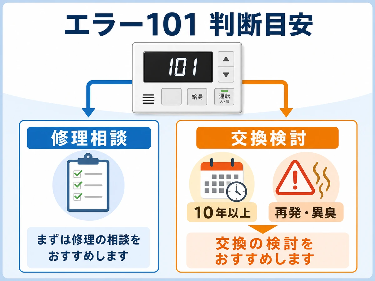 給湯器エラー101で修理相談か交換検討かを判断する目安