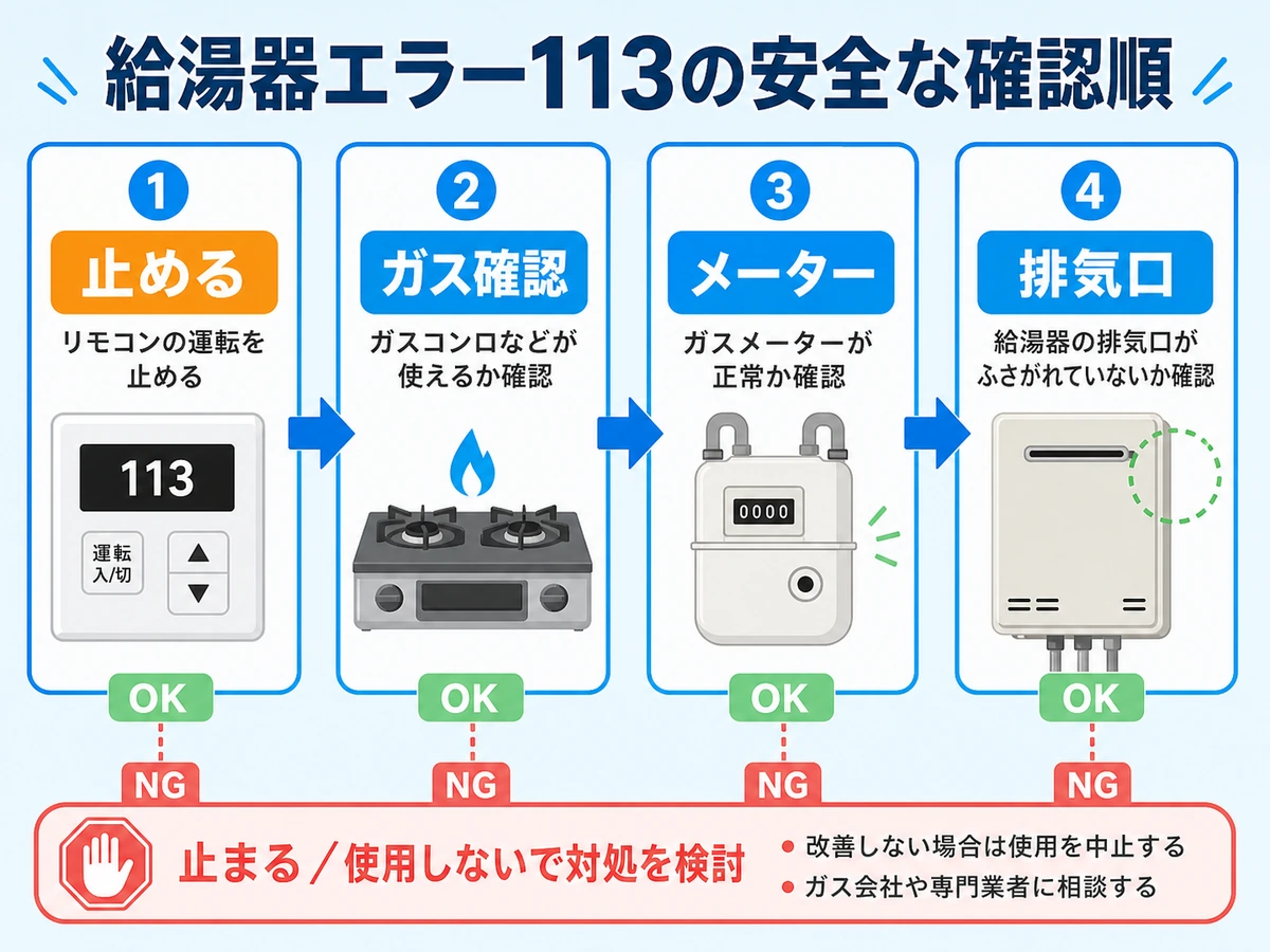 給湯器エラー113で最初に確認する順番
