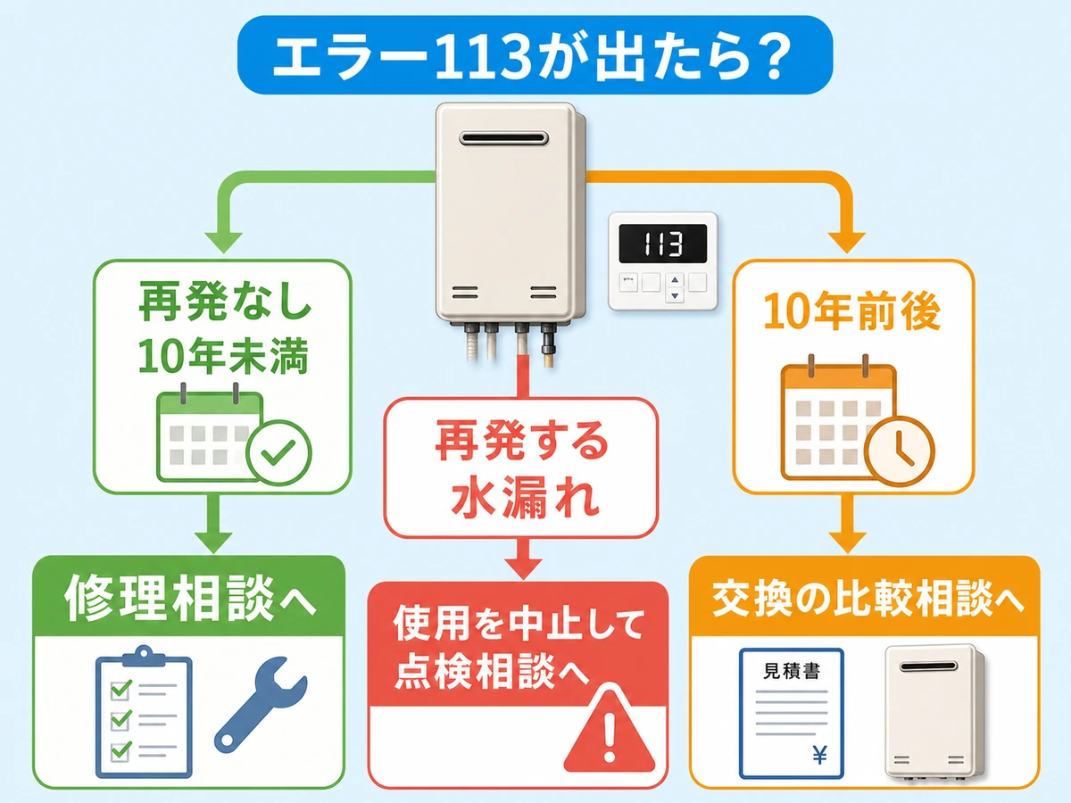 給湯器エラー113で修理相談と交換相談を分ける判断目安