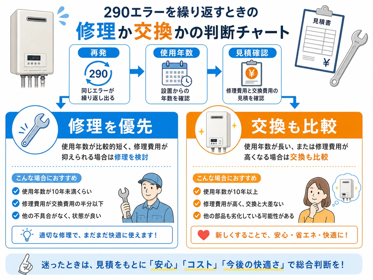 エラー290の修理優先と交換比較の判断チャート