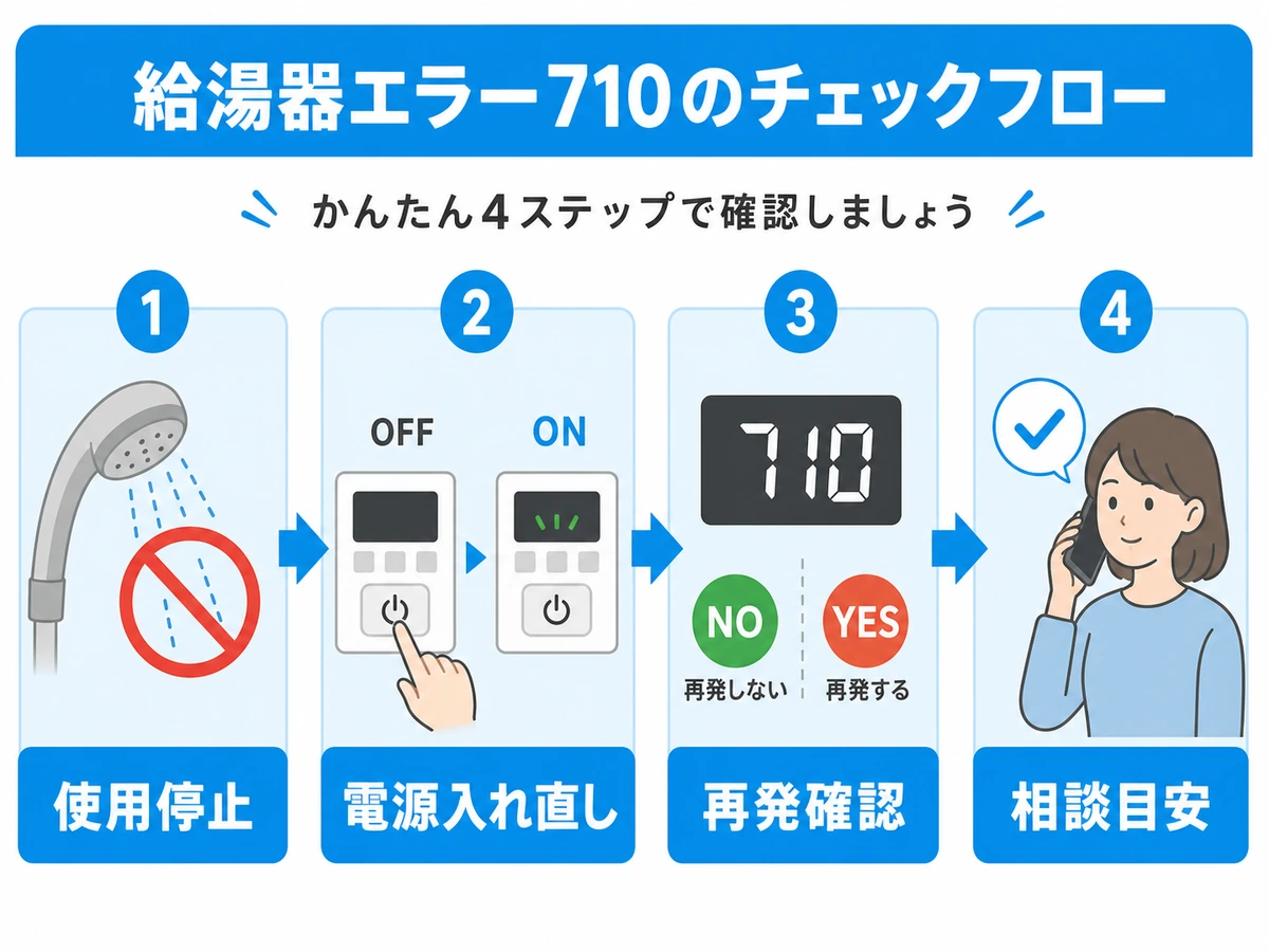 給湯器710エラーで一度だけ確認する流れ