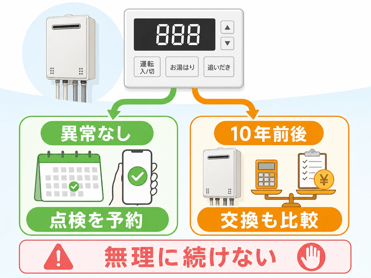 給湯器888表示後の点検・交換判断チャート