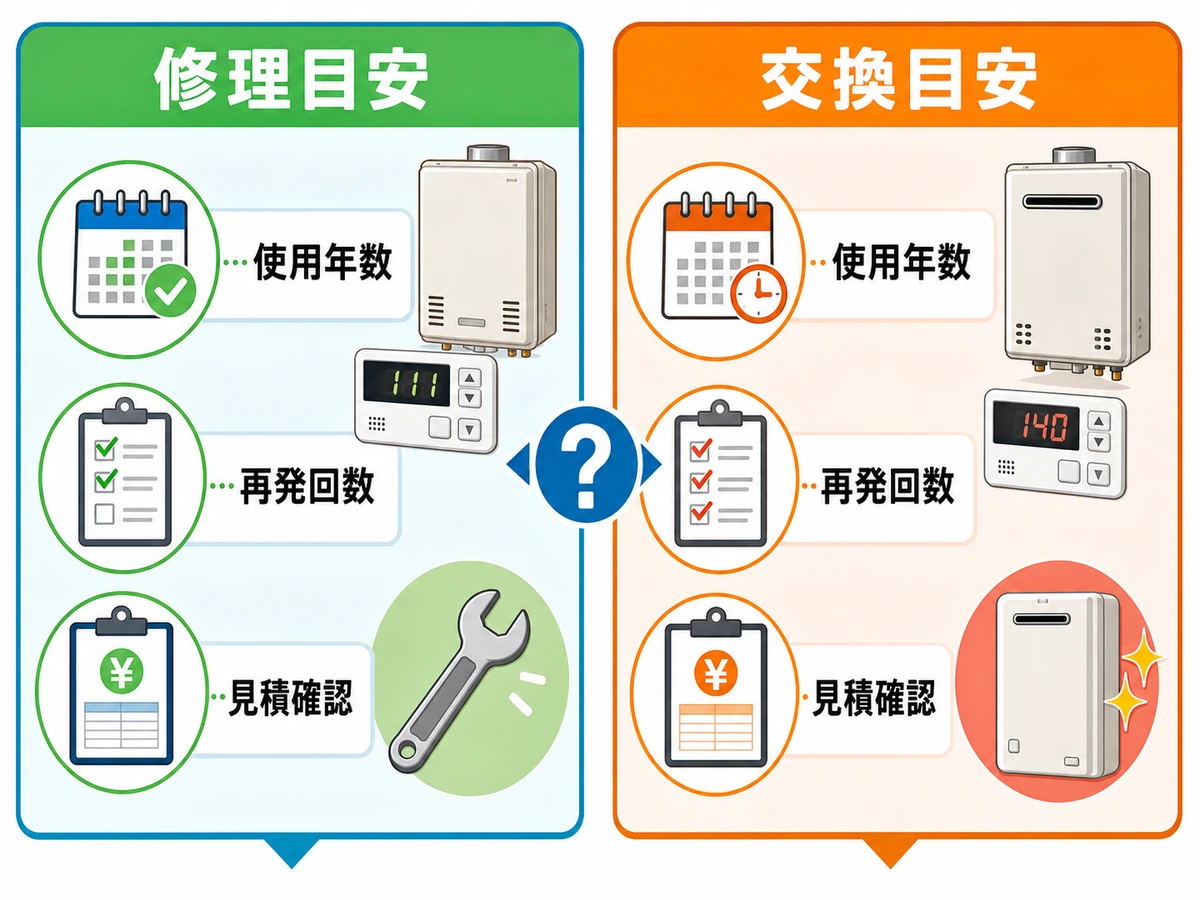 給湯器エラー時の修理か交換かの判断目安