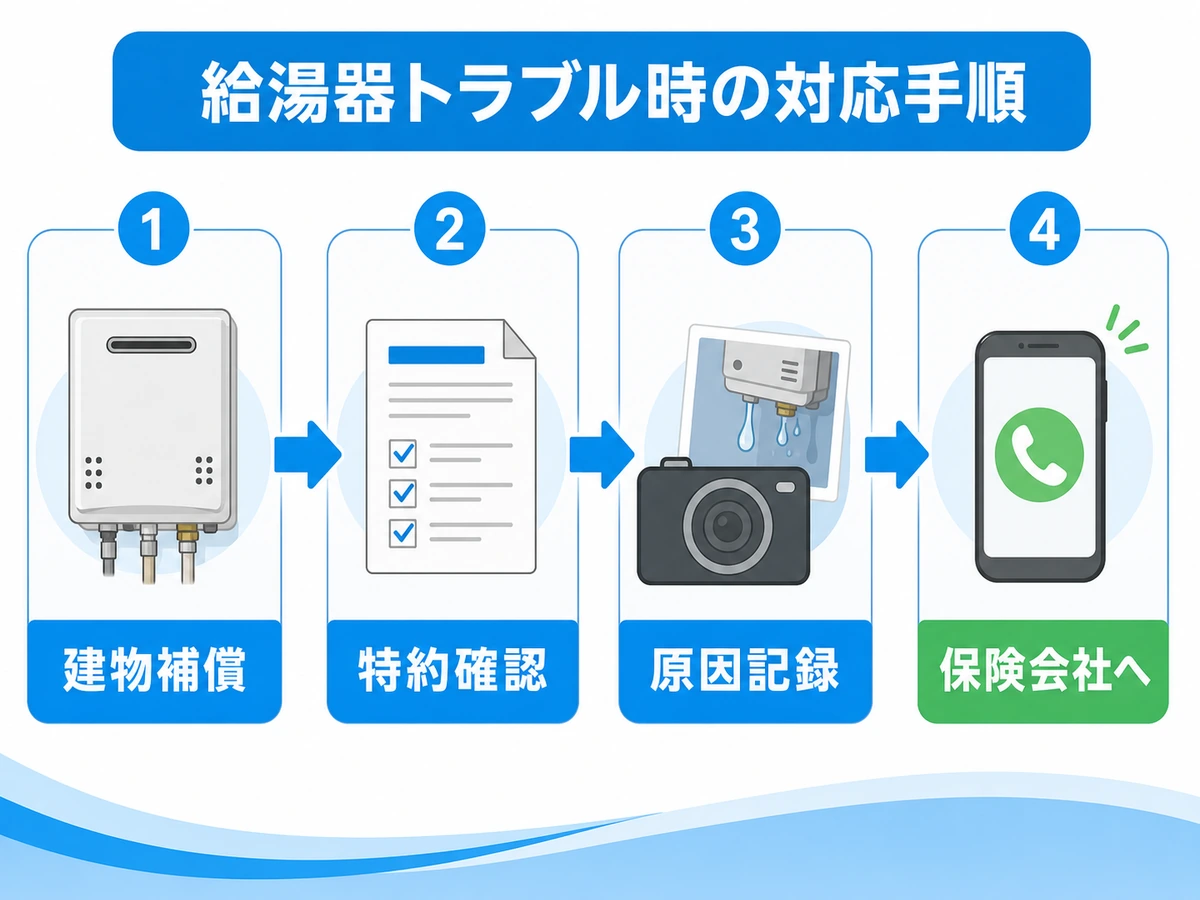 給湯器故障時に火災保険を確認する流れ