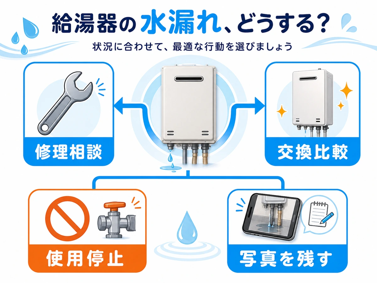 給湯器の水漏れで修理相談と交換比較を判断するチャート
