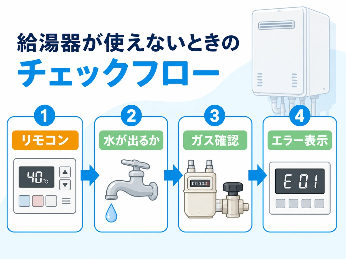 給湯器が動かない時のリモコン・水・ガス・エラー表示の確認順