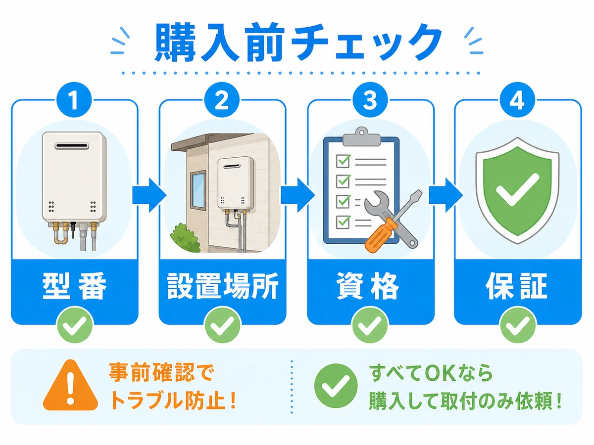 給湯器を本体購入する前の型番・設置場所・資格・保証チェック