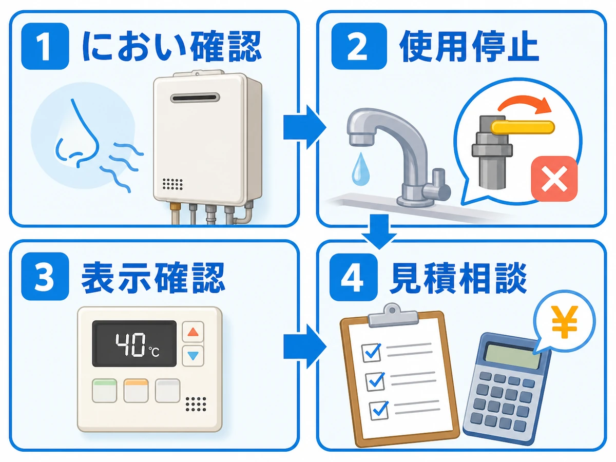 給湯器のにおいを確認して使用停止や見積相談へ進む流れ