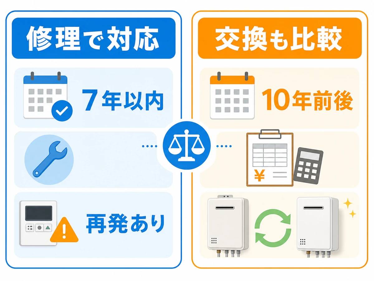 給湯器を修理するか交換も比較するかの判断図