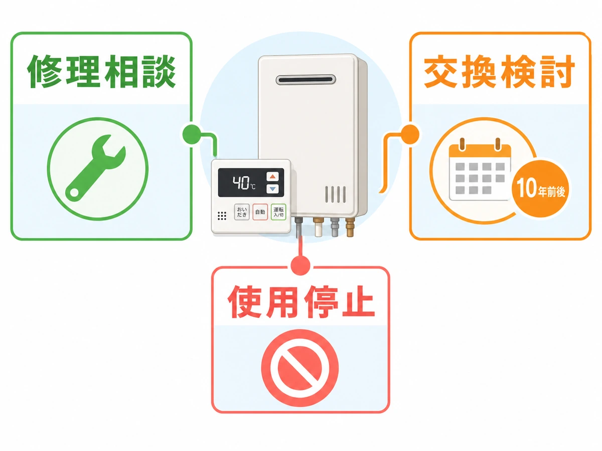 給湯器の修理相談、交換検討、使用停止を分ける判断チャート