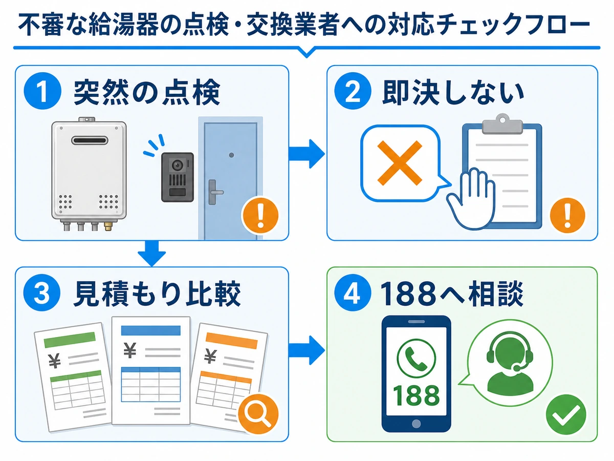 給湯器の悪徳業者を避ける確認フロー