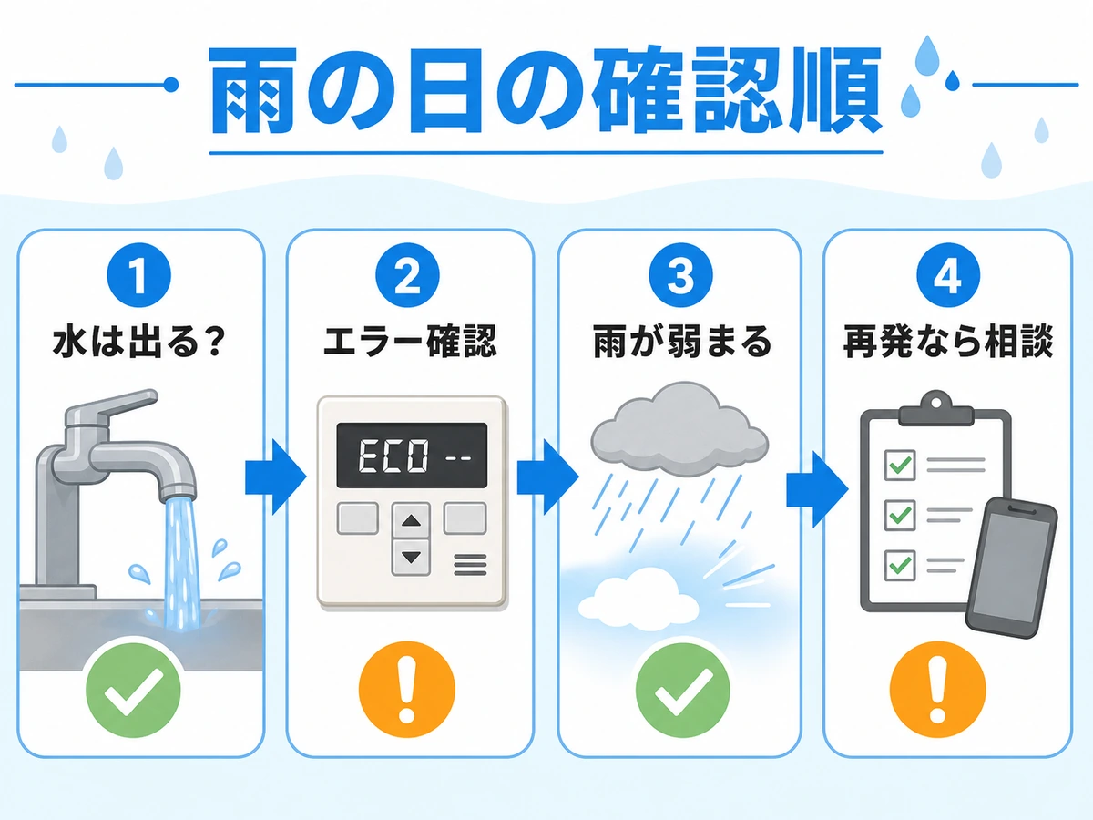 雨の日に給湯器が止まった時の確認順
