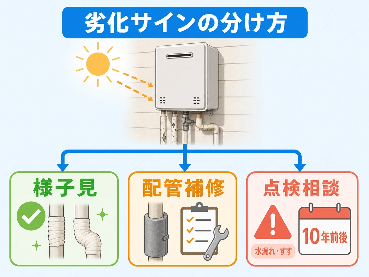 給湯器の配管補修や点検相談を分ける判断チャート