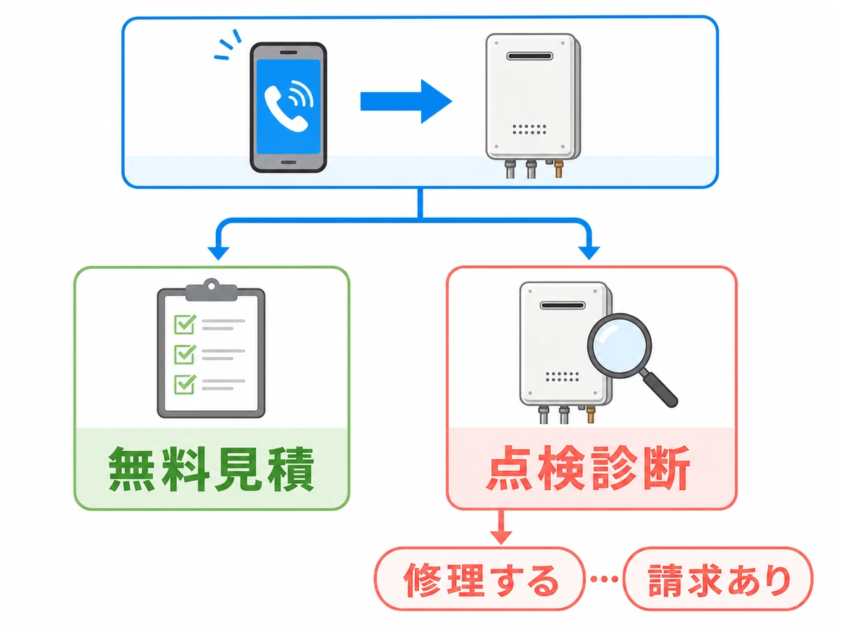 無料見積もりと有料の点検診断で費用が分かれる流れ