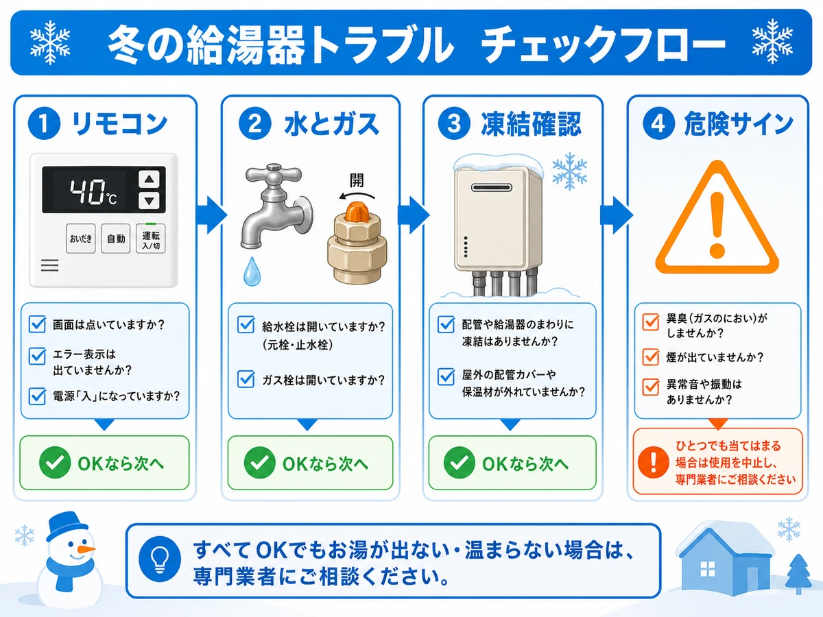 冬の給湯器不調で確認する順番