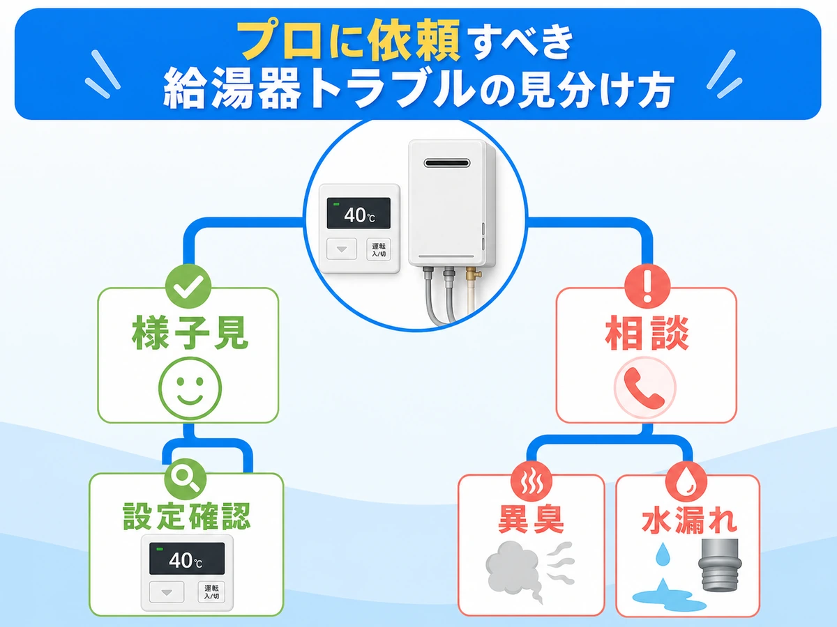 給湯器を修理するか交換するかを判断する分岐図