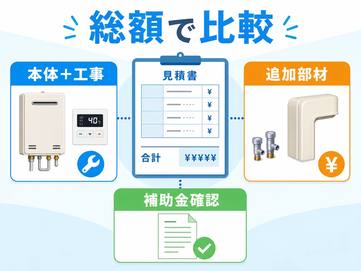 給湯器交換費用を総額で比較する確認項目