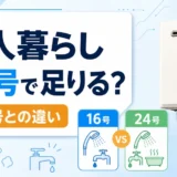 一人暮らしの給湯器で16号と24号の違いを比べるイメージ