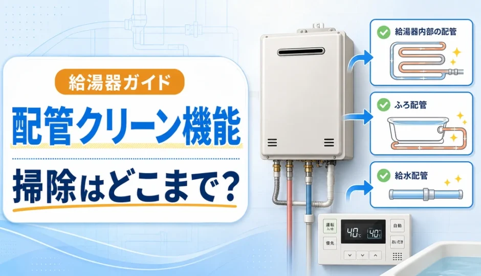 給湯器の配管クリーン機能で掃除できる範囲を示すサムネイル