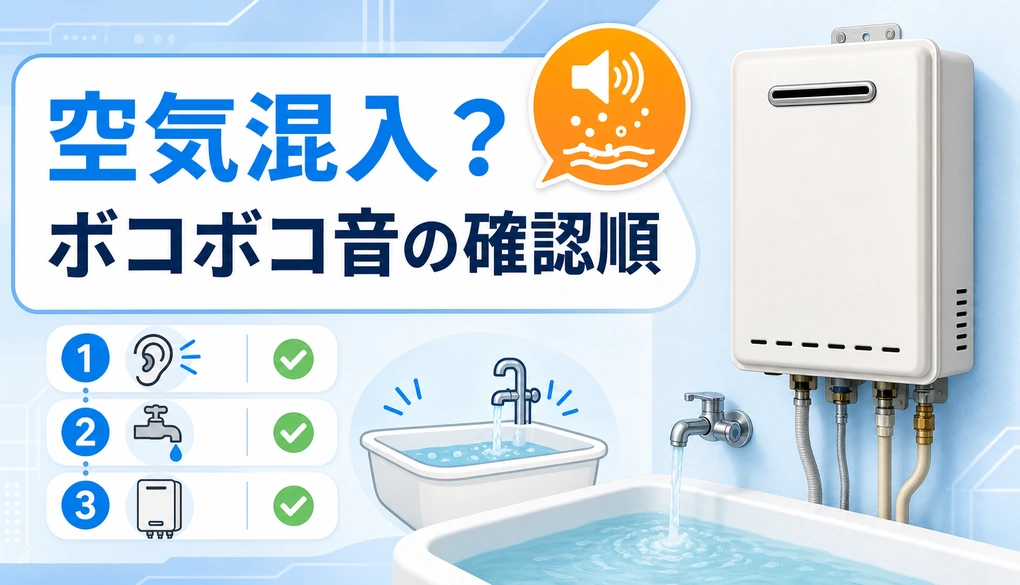 給湯器に空気が入った時のボコボコ音の確認順を示すサムネイル