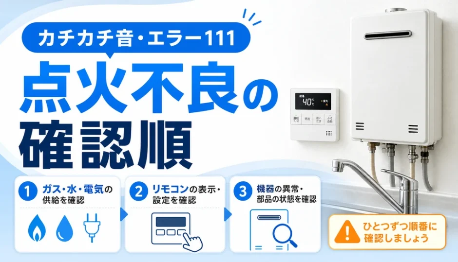 給湯器の点火不良で確認する順番を示すサムネイル
